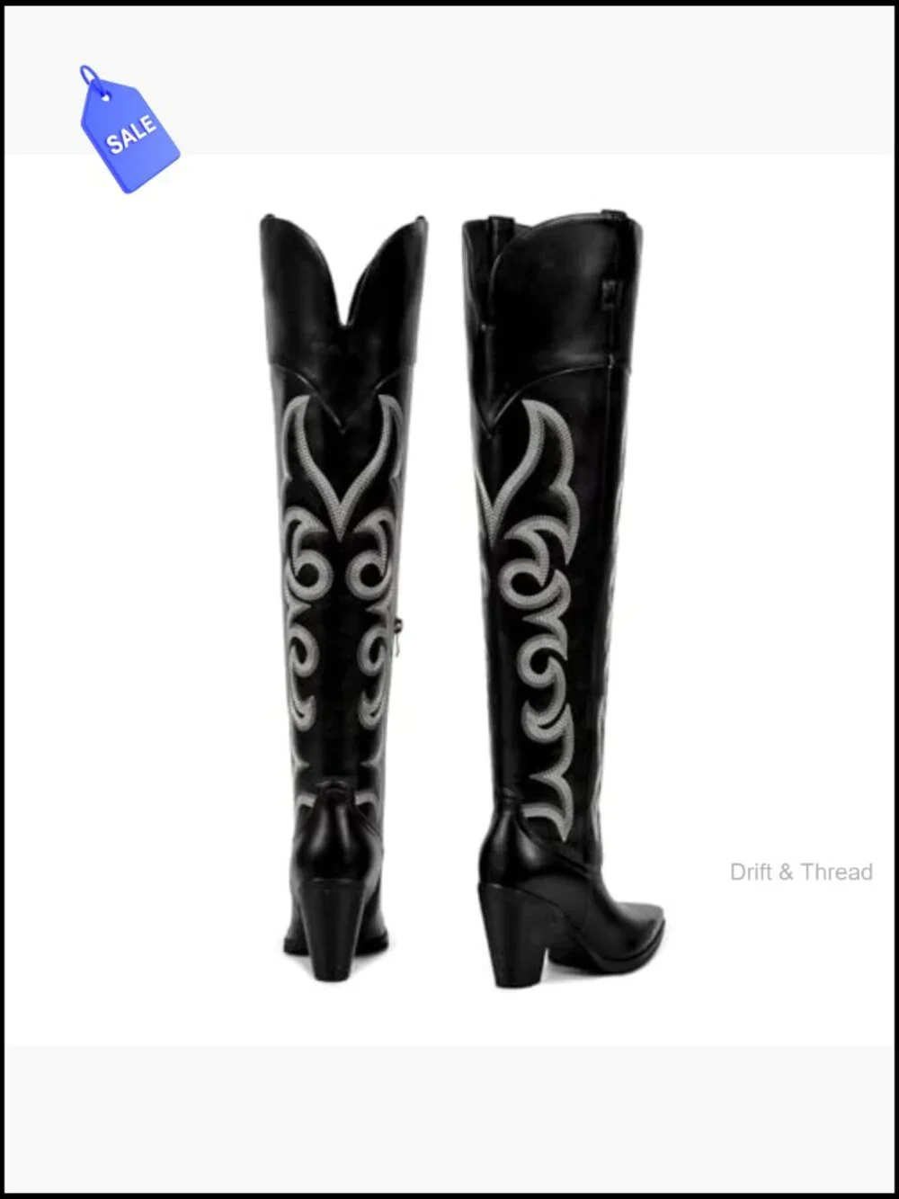 Over the Knee Cowboy Boots with Chunky Heel, Faux Leather, Square Toe
